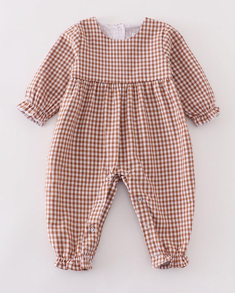 Michelle Caramel Gingham Girl Romper