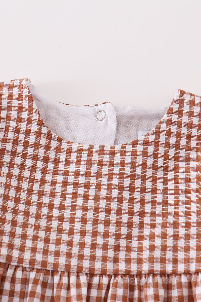 Michelle Caramel Gingham Girl Romper