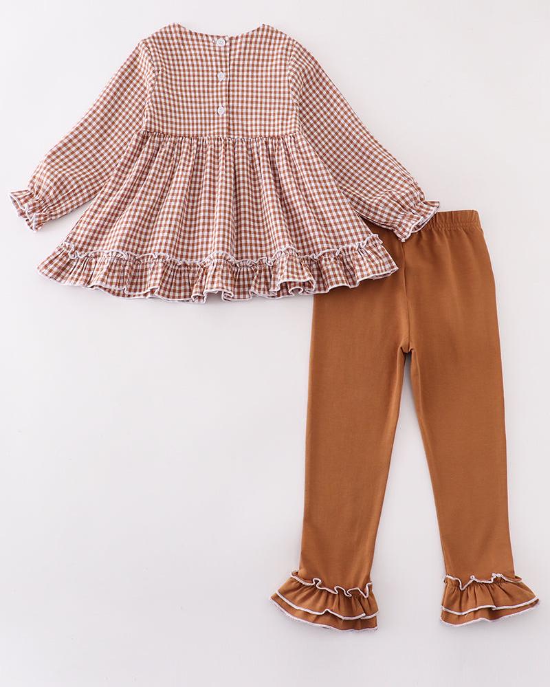 Michelle Caramel Gingham Girl Ruffle Set