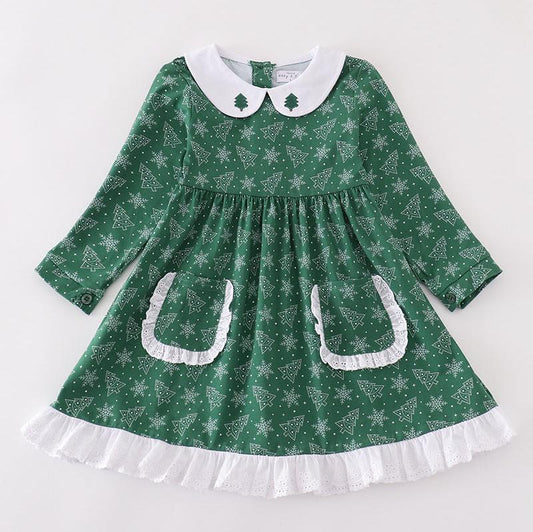 Green Christmas Tree Peter Pan Collar Dress