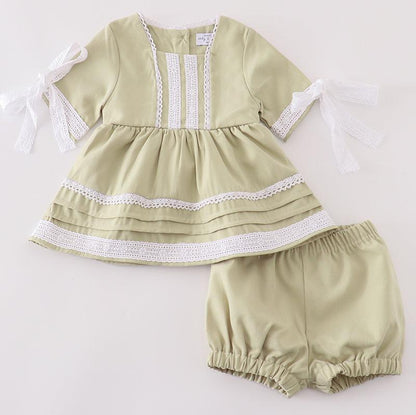 Lucy Lace Ruffle Baby Set - Sage