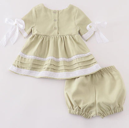 Lucy Lace Ruffle Baby Set - Sage