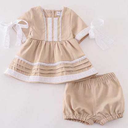 Lucy Lace Ruffle Baby Set - Sand