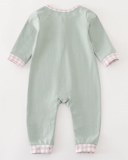 Turkey Embroidered Sage Boy Romper