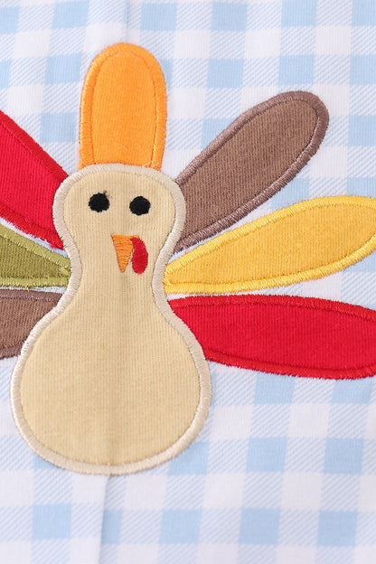 Turkey Embroidered Blue Plaid Boy Jon Jon