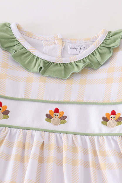 Turkey Embroidered Green Plaid Girl Set