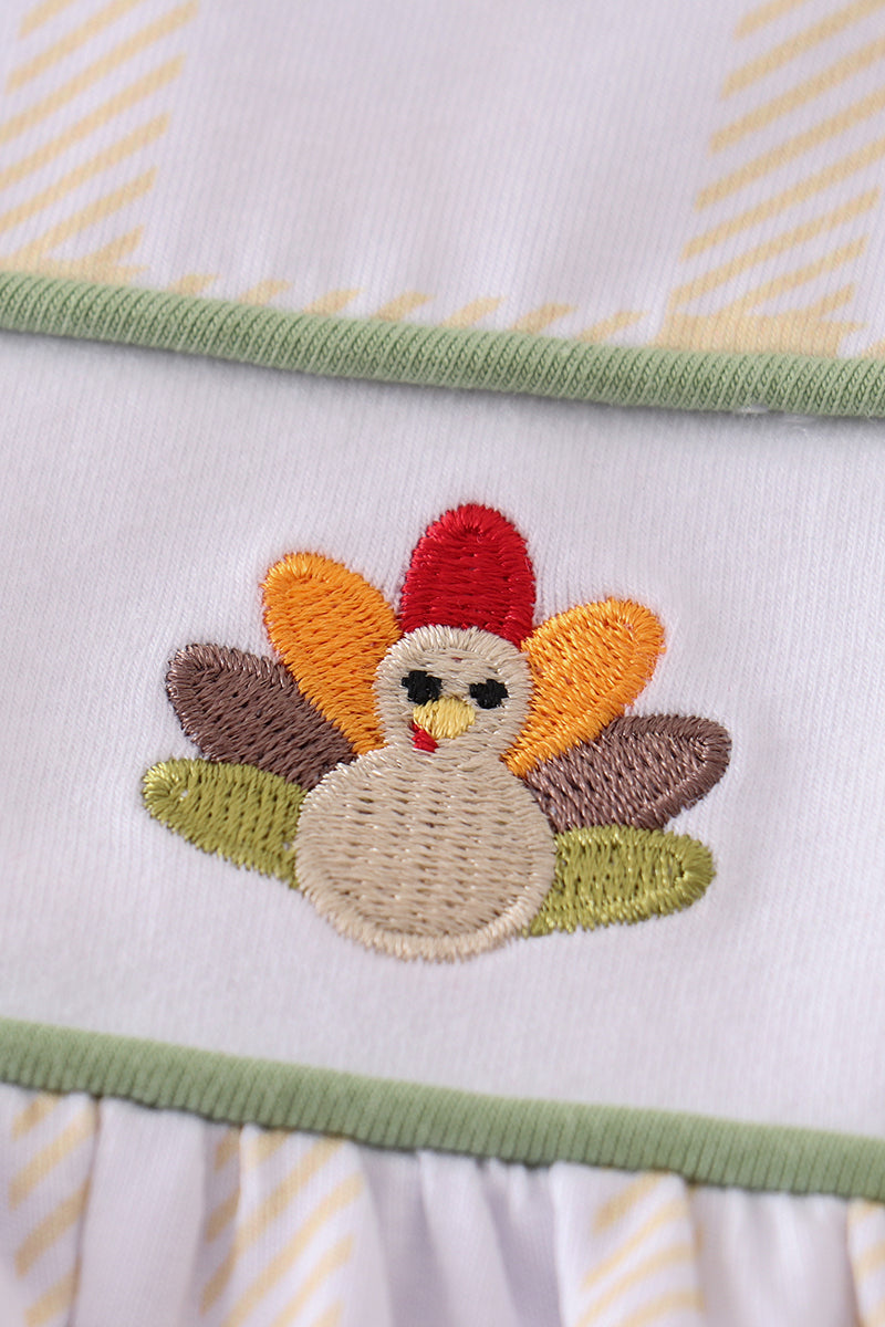 Turkey Embroidered Green Plaid Girl Set