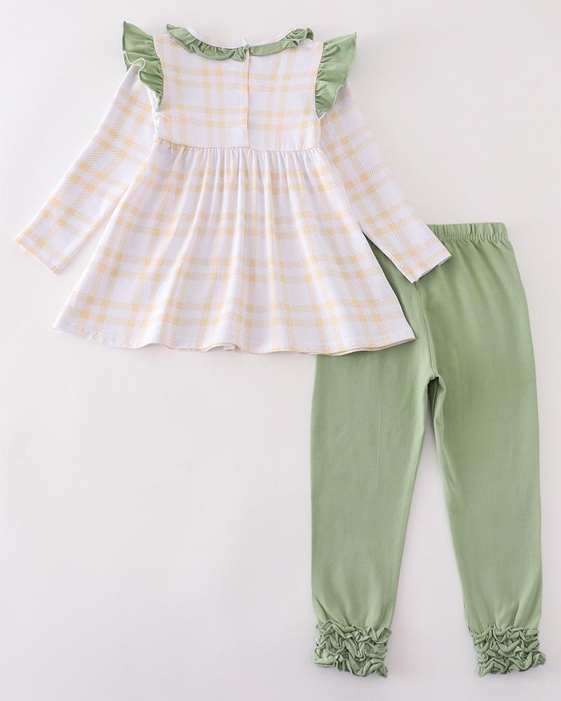 Turkey Embroidered Green Plaid Girl Set