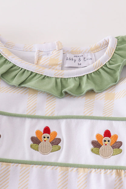 Turkey Embroidered Green Plaid Girl Bubble