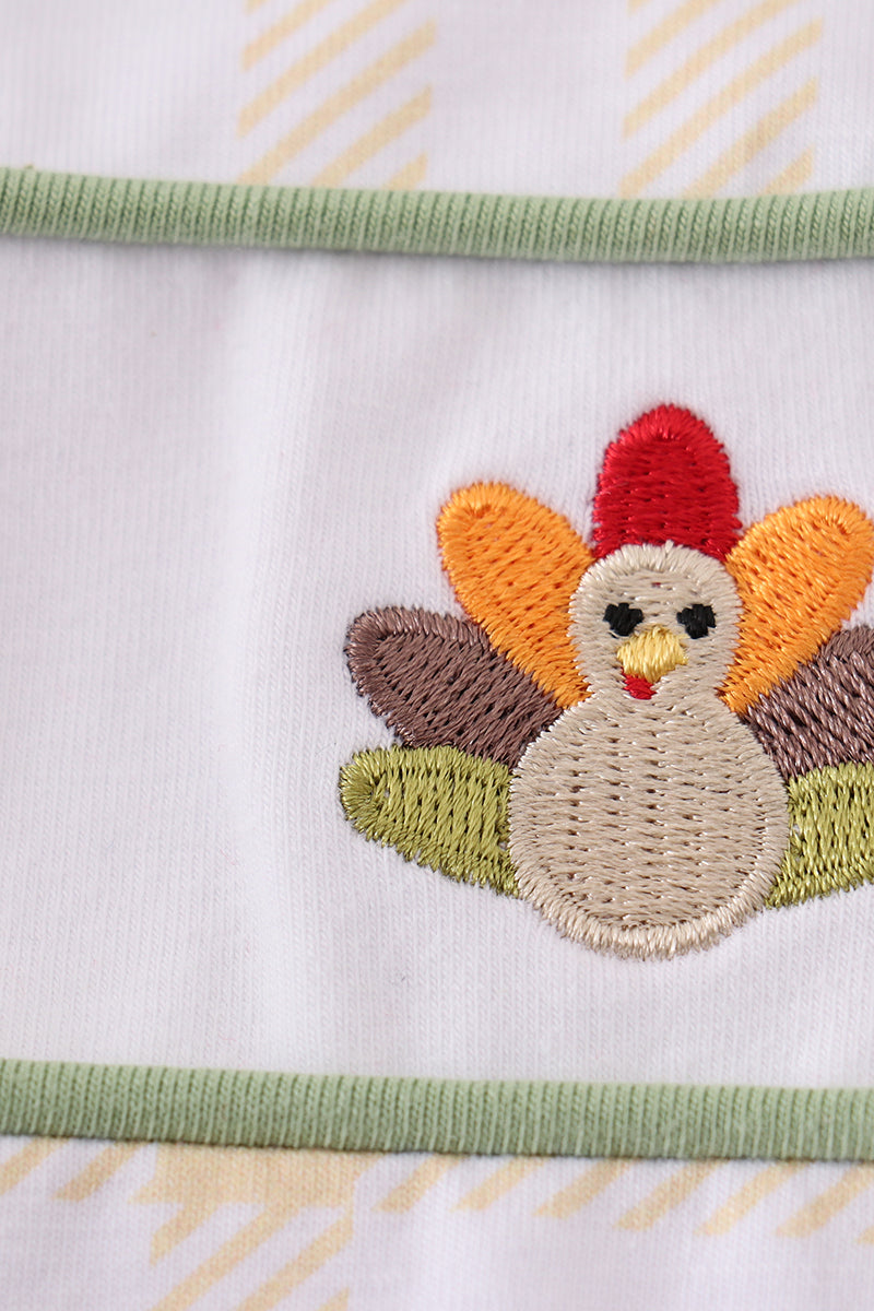 Turkey Embroidered Green Plaid Girl Bubble