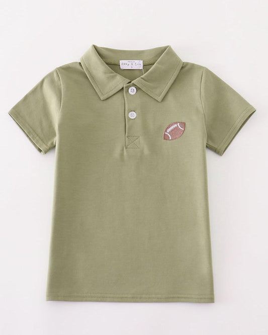 Football Embroidered Sage Boy Polo Shirt