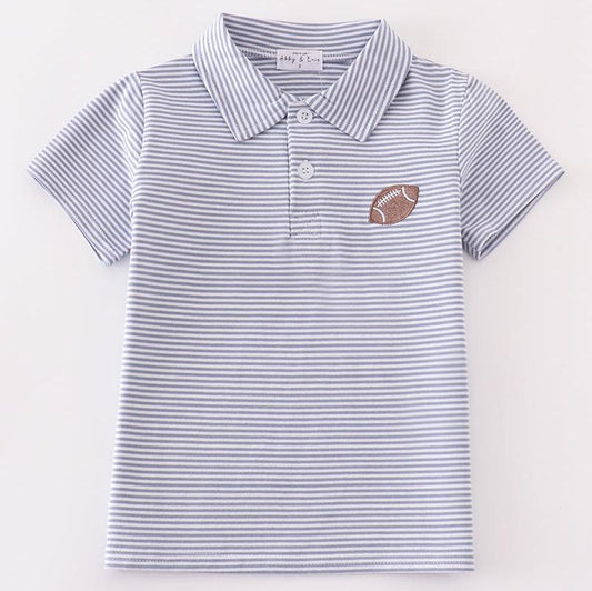 Football Embroidered Grey Stripe Boy Polo Shirt