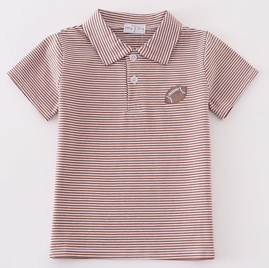 Football Embroidered Khaki Stripe Boy Polo Shirt