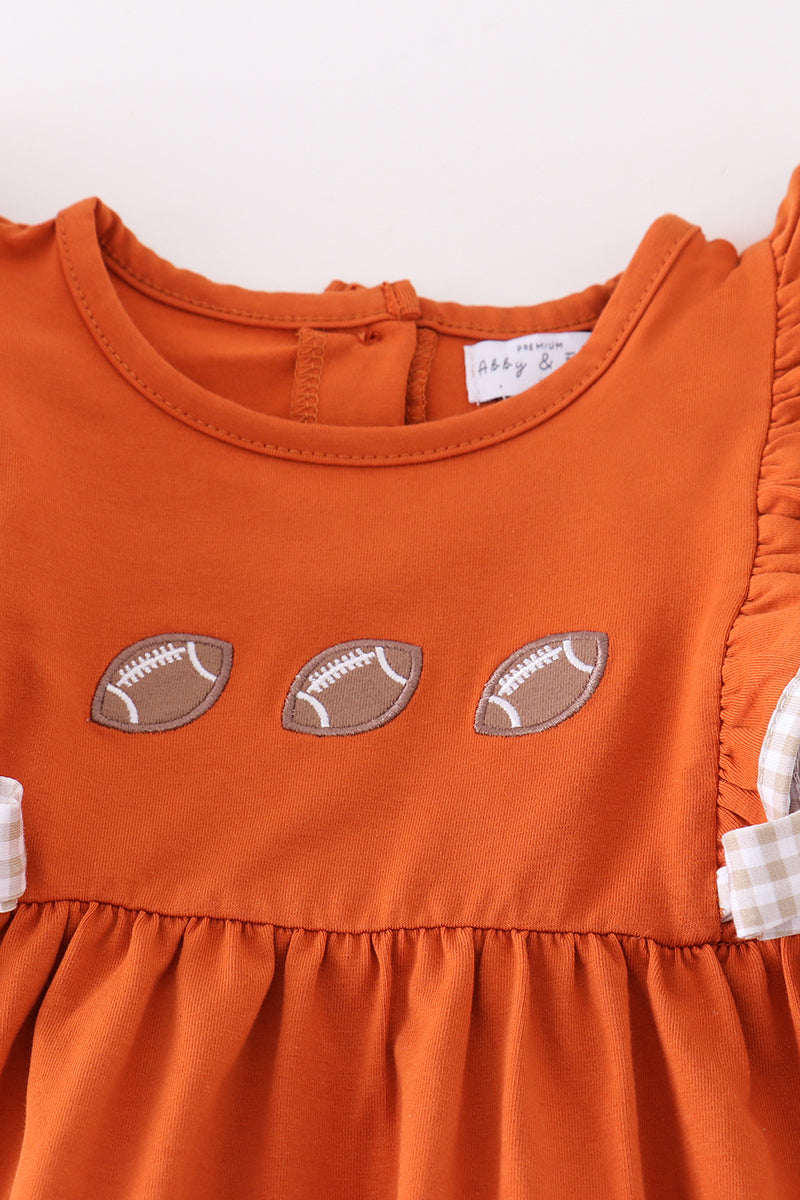 Football Embroidered Camel Gingham Girl Set