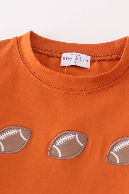 Football Embroidered Camel Gingham Boy Set