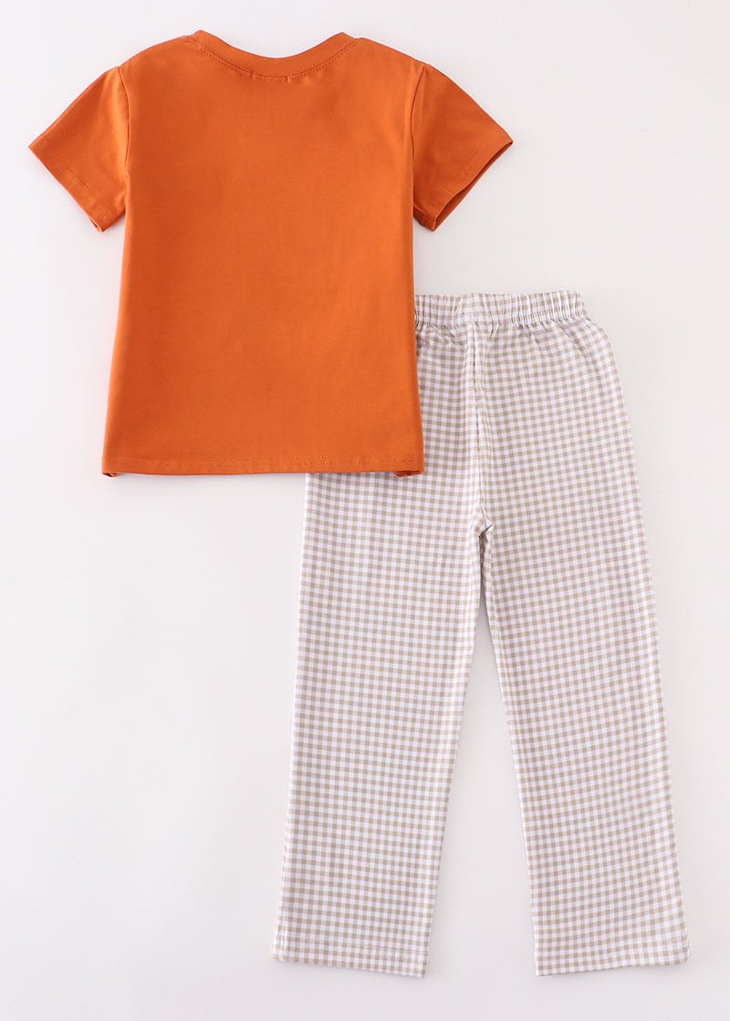 Football Embroidered Camel Gingham Boy Set