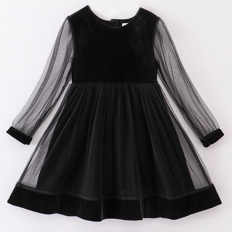 Carly Velvet Ruffle Dress - Black