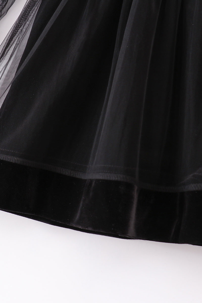 Carly Velvet Ruffle Dress - Black