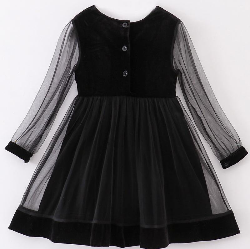 Carly Velvet Ruffle Dress - Black