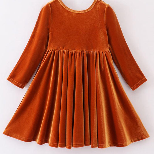 Velvet Twirl Dress - Caramel