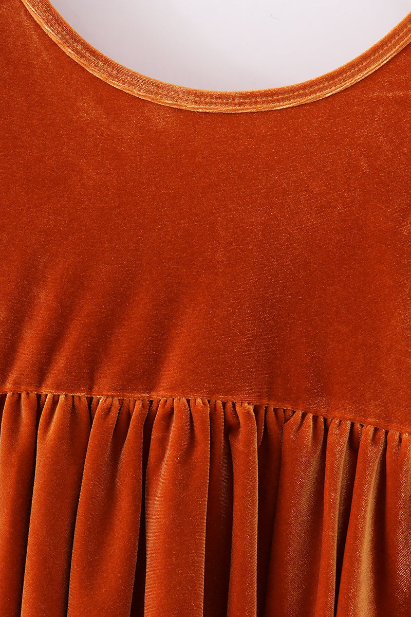 Velvet Twirl Dress - Caramel