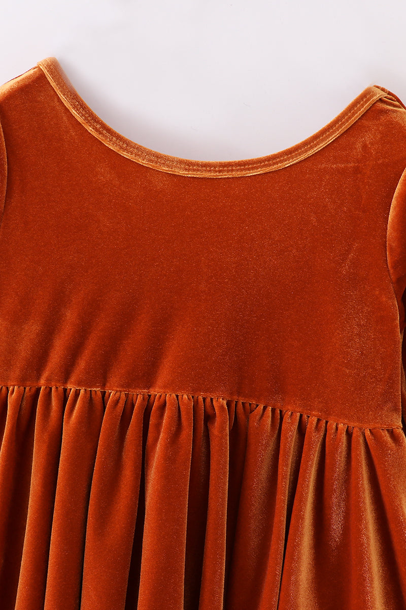 Velvet Twirl Dress - Caramel