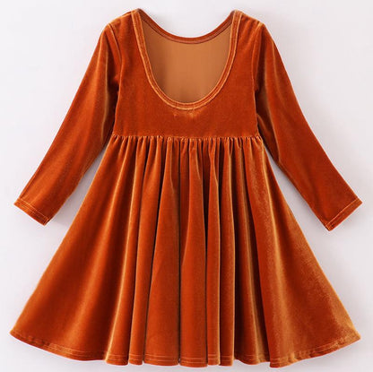 Velvet Twirl Dress - Caramel