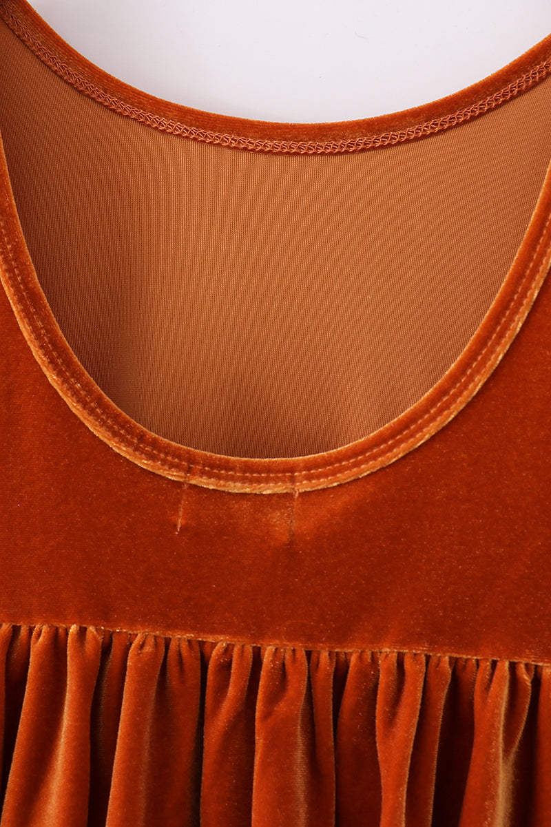 Velvet Twirl Dress - Caramel