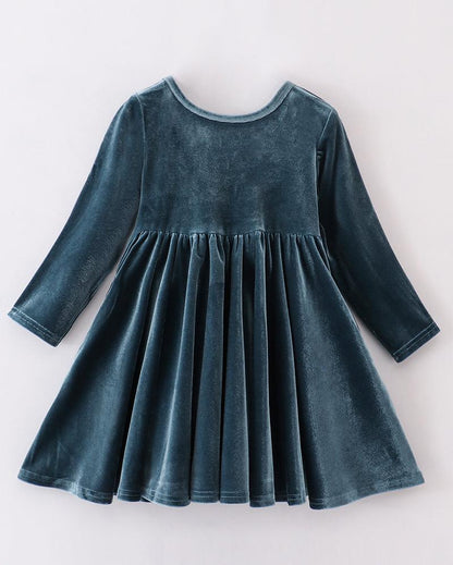 Velvet Twirl Dress - Lake