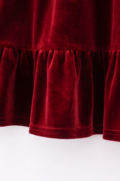 Velvet Tiered Ruffle Dress - Maroon