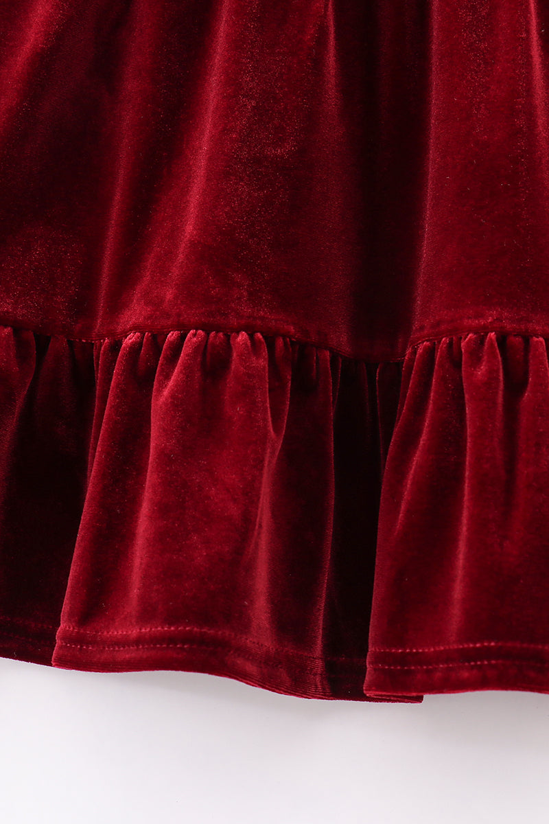 Velvet Tiered Ruffle Dress - Maroon