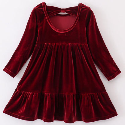 Velvet Tiered Ruffle Dress - Maroon