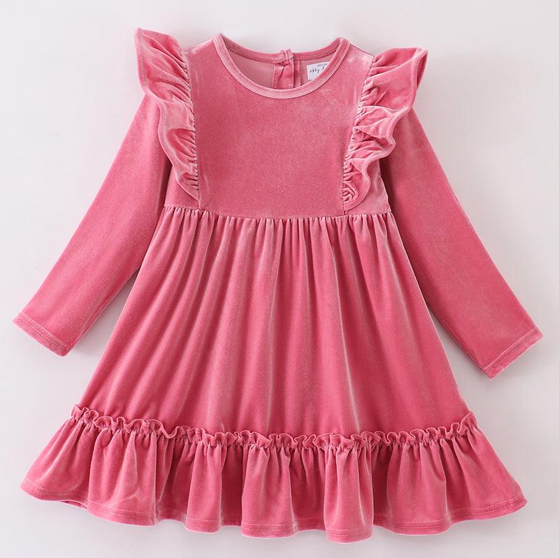 Velvet Ruffle Dress - Pink