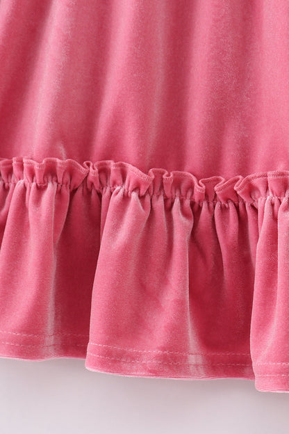 Velvet Ruffle Dress - Pink