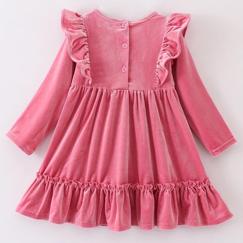 Velvet Ruffle Dress - Pink