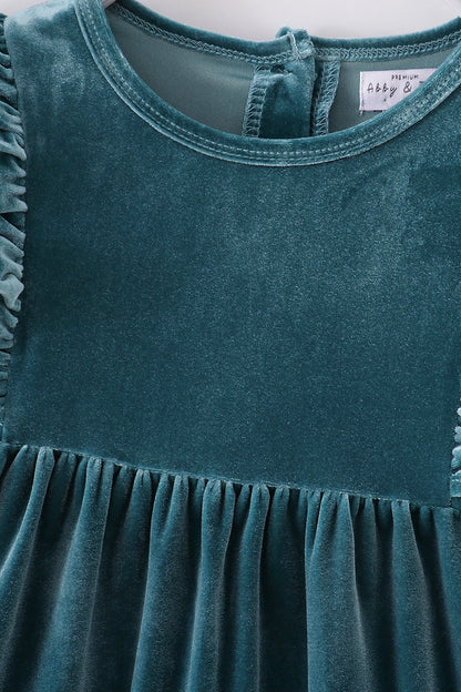 Velvet Ruffle Dress - Teal