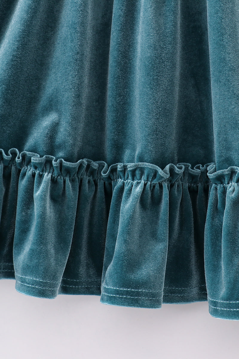 Velvet Ruffle Dress - Teal