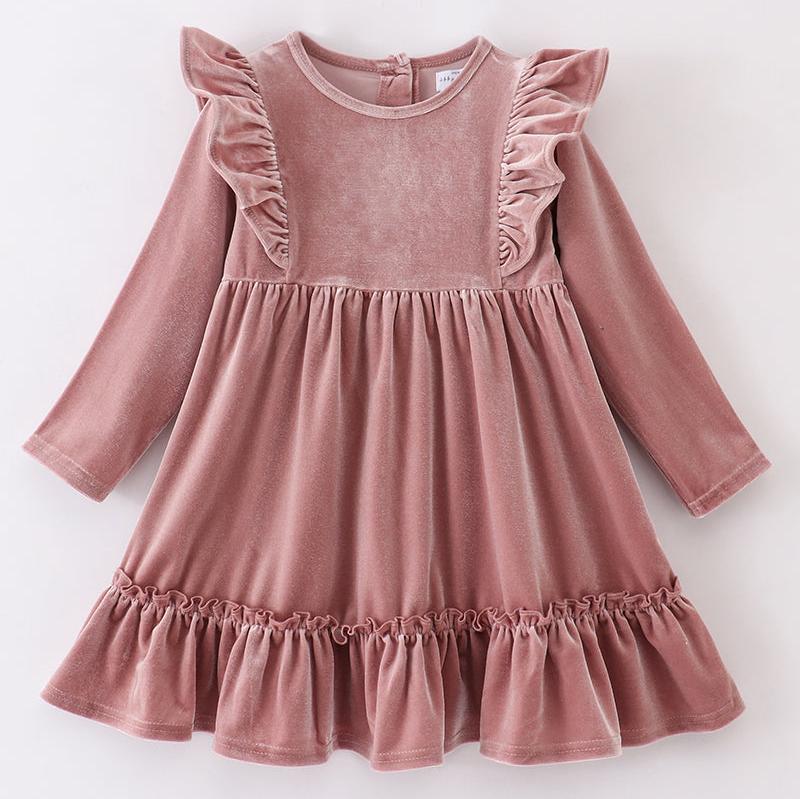 Velvet Ruffle Dress - Rose