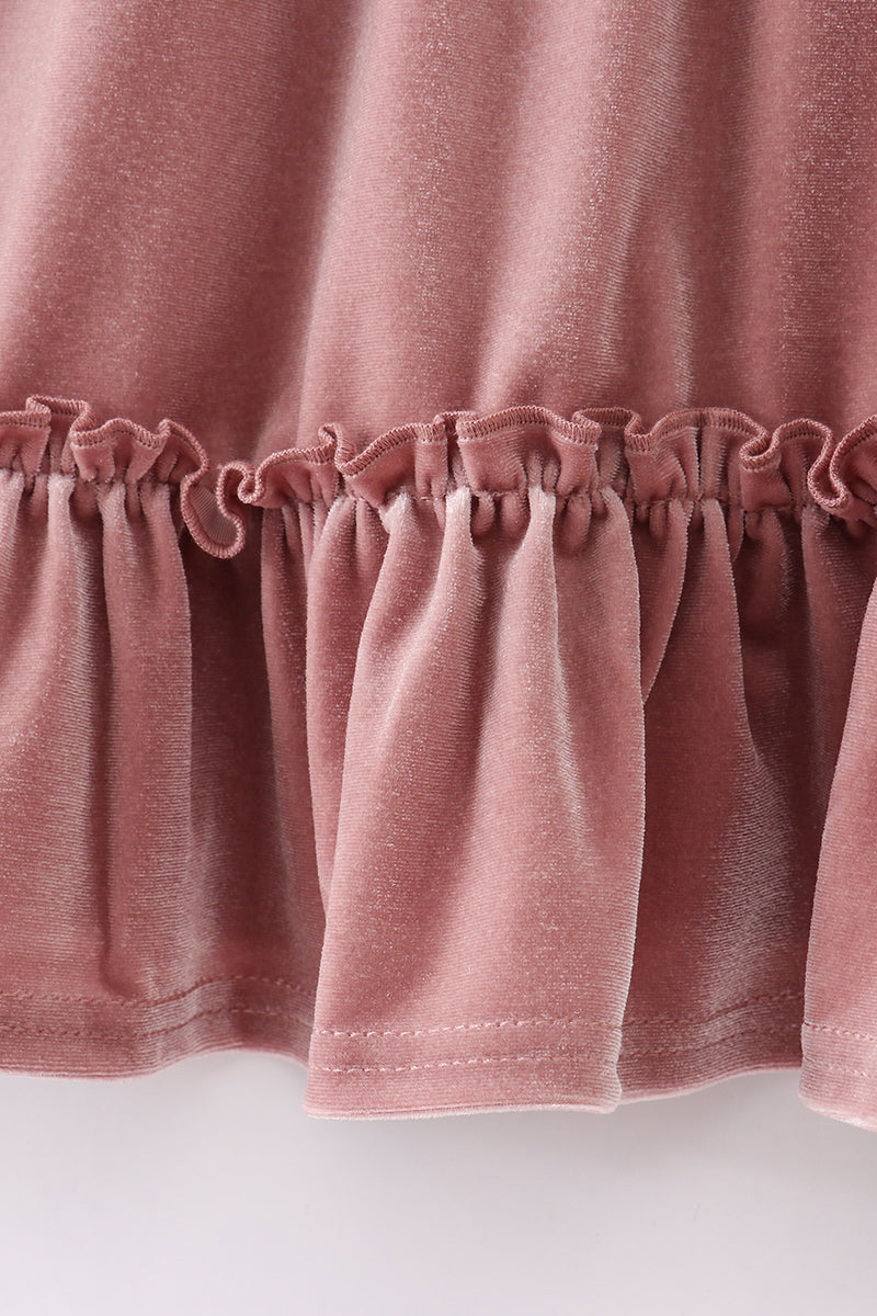 Velvet Ruffle Dress - Rose