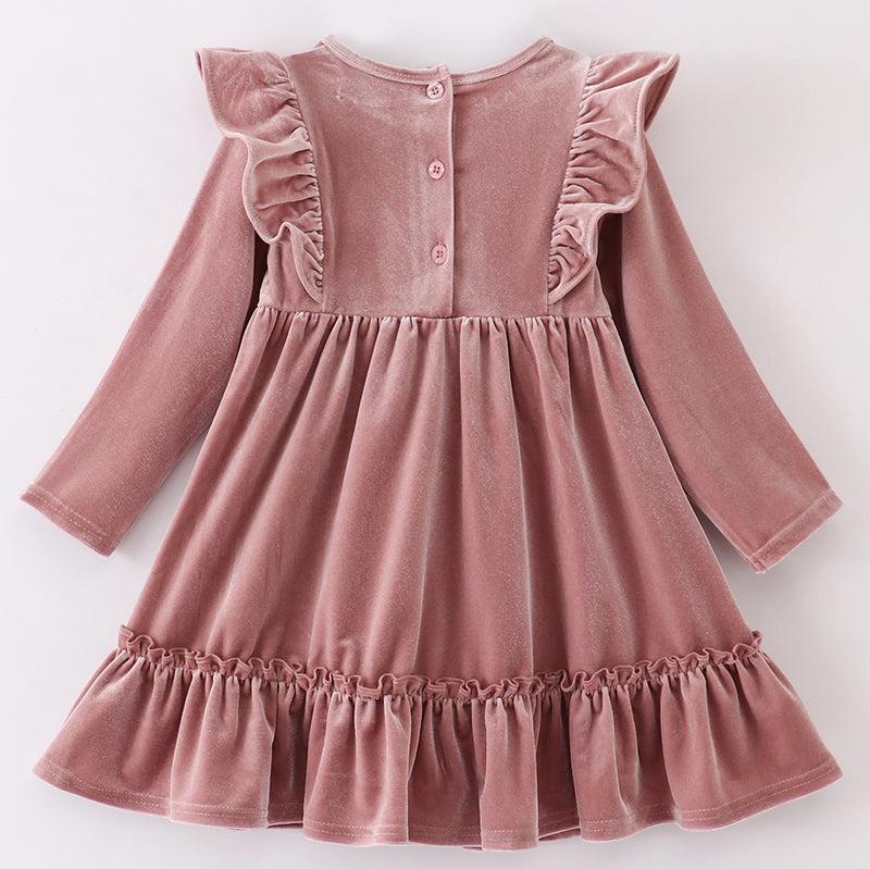 Velvet Ruffle Dress - Rose