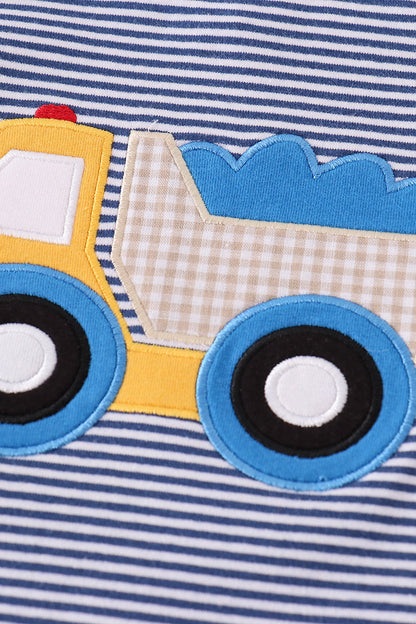 Navy Stripe Dump Truck Applique Boy Set