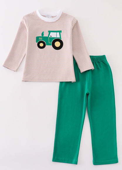 Tractor Applique Green Boy Set