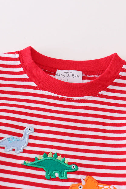 Red Stripe Dinosaur Applique Boy Set