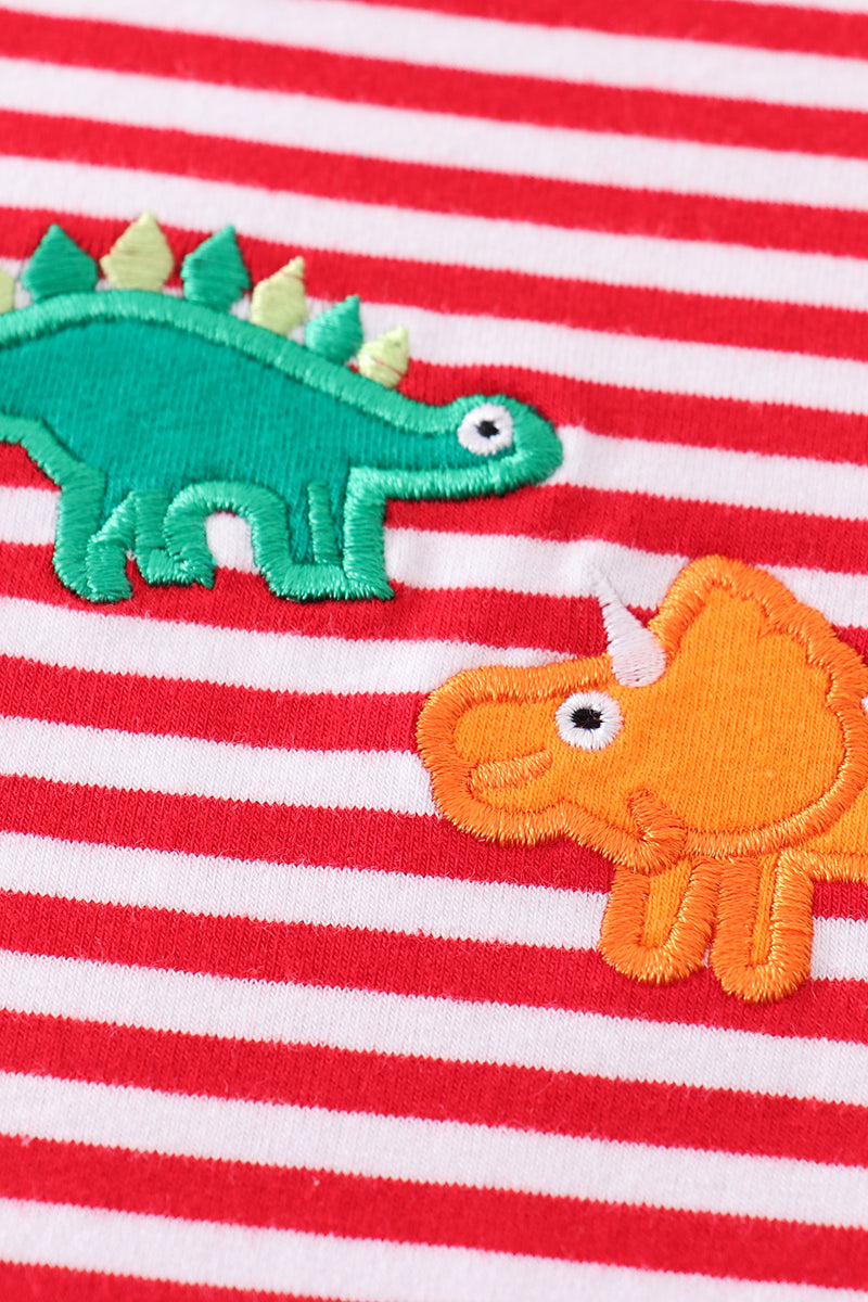 Red Stripe Dinosaur Applique Boy Set