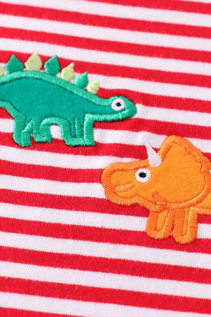 Red Stripe Dinosaur Applique Boy Set