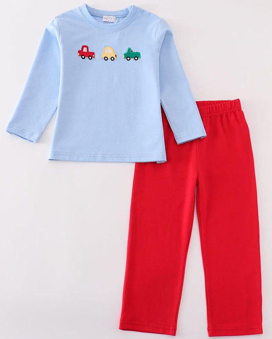 Cars Applique Blue Boy Set