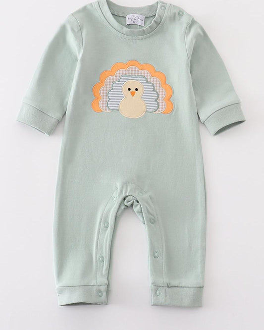 Turkey Applique Sage Boy Romper