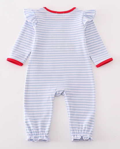 Farm Applique Stripe Girl Romper