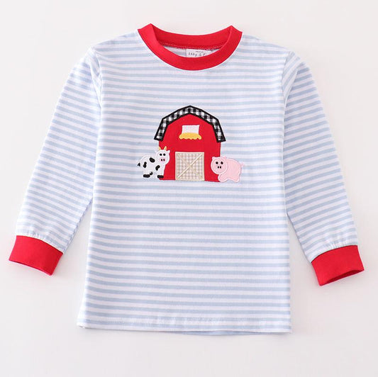 Farm Applique Stripe Boy Top