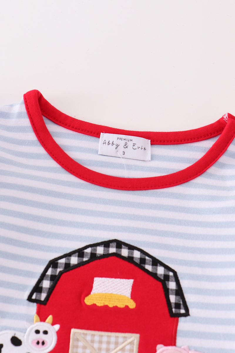 Farm Applique Red Stripe Girl Set